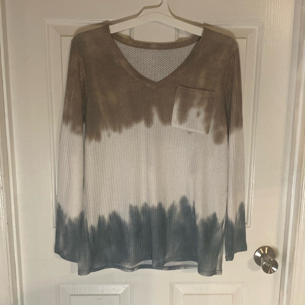Medium Boutique Top Waffle Brown/White/Blue Long Sleeve GUC